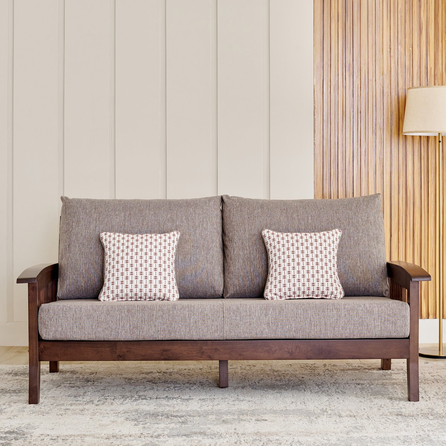 Transitional Exposed Dark Wood Loveseat