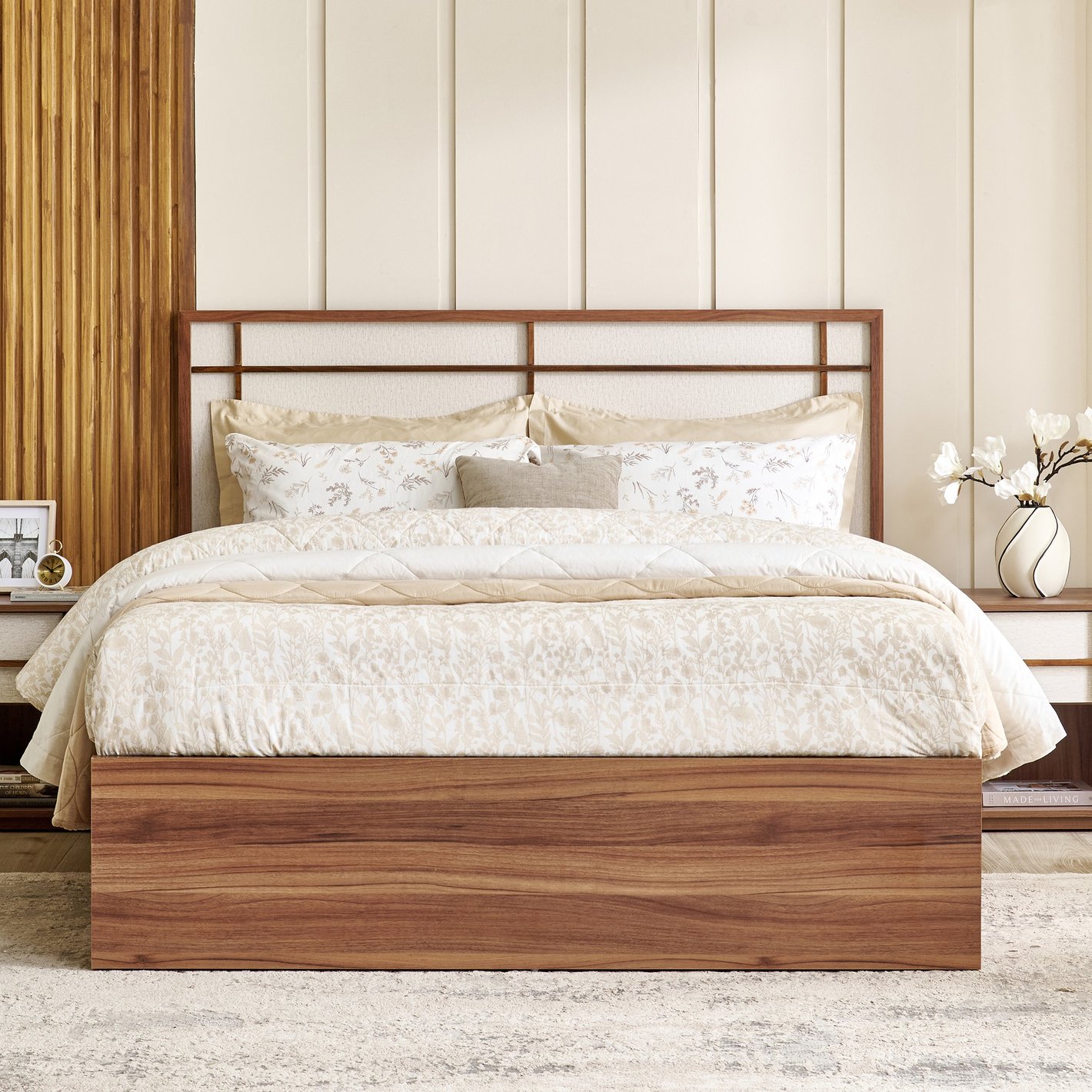 Elegant Wooden Platform Bed with Headboard