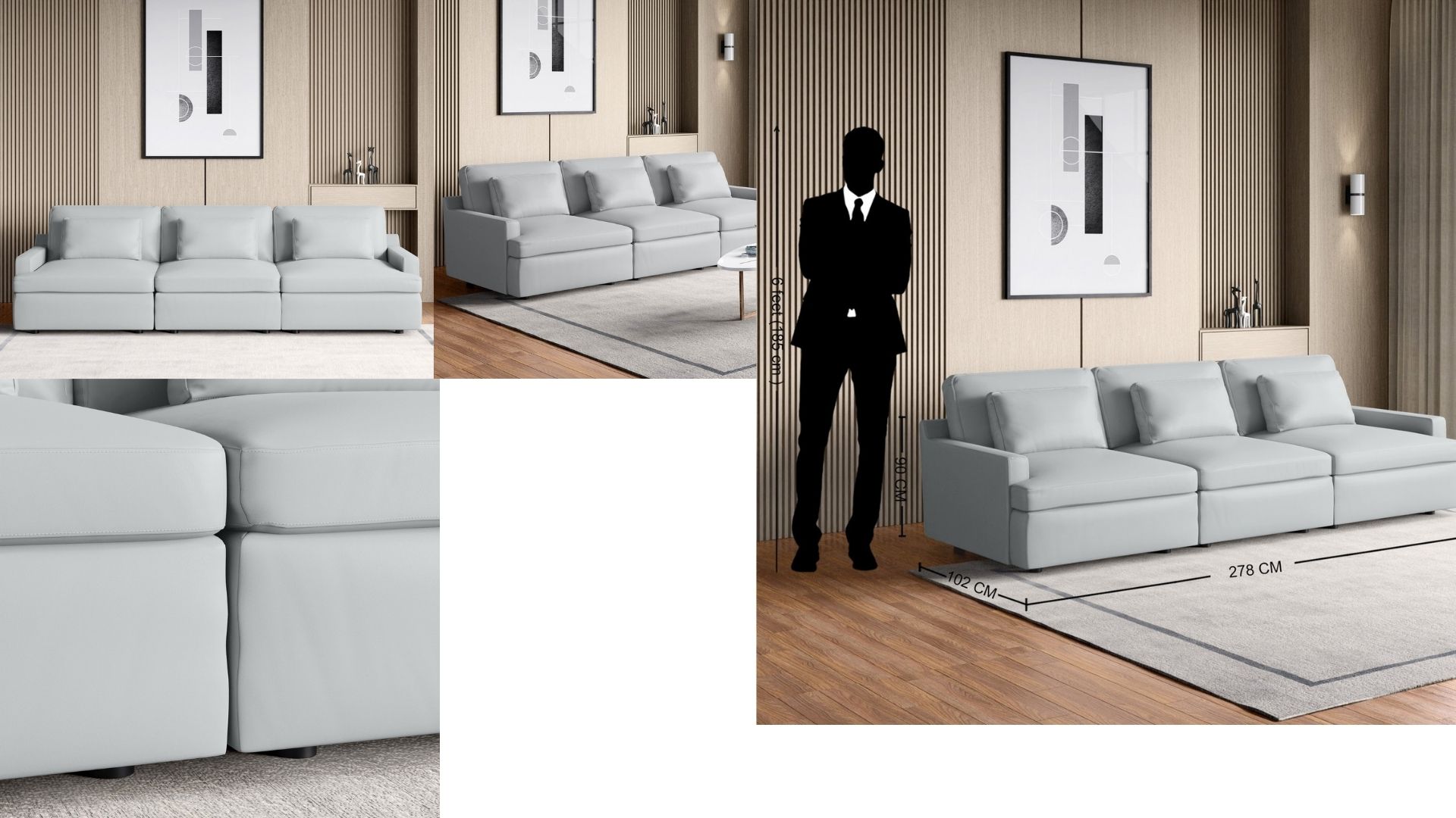 Premium leatherette / soft-touch fabric (light grey)