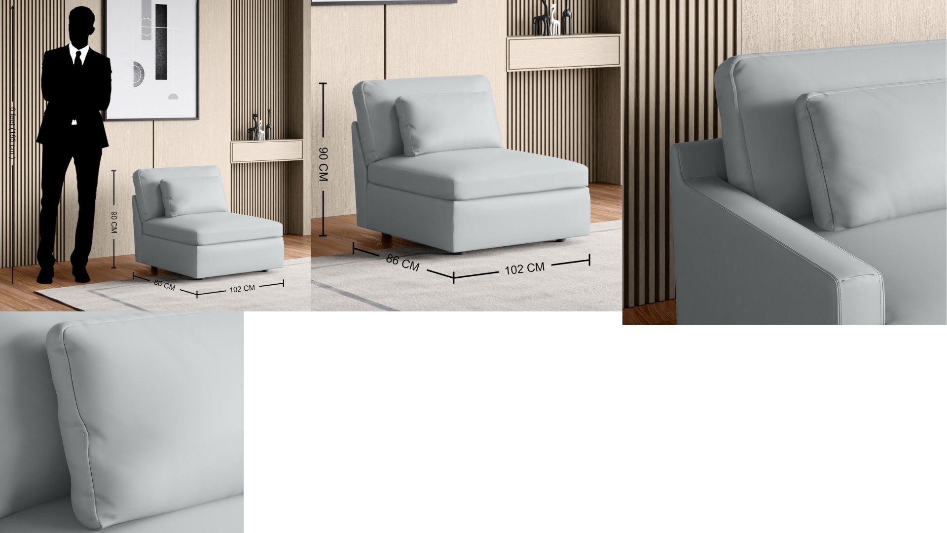 Premium leatherette / faux leather ash grey