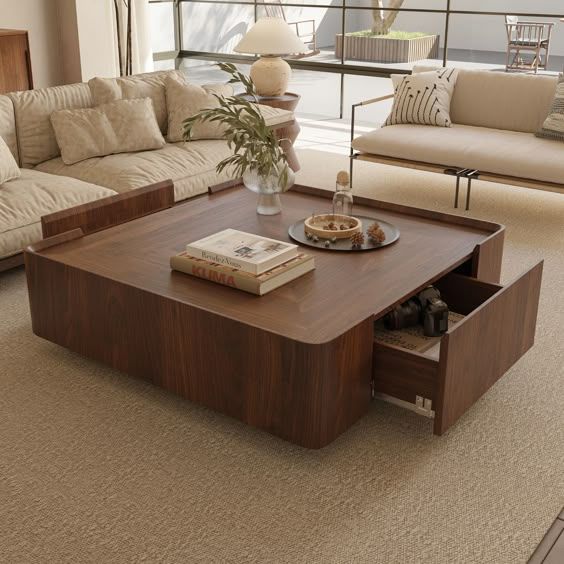 Oizaye Shanea Brown Walnut Wood Modern Coffee Table Lowes_com